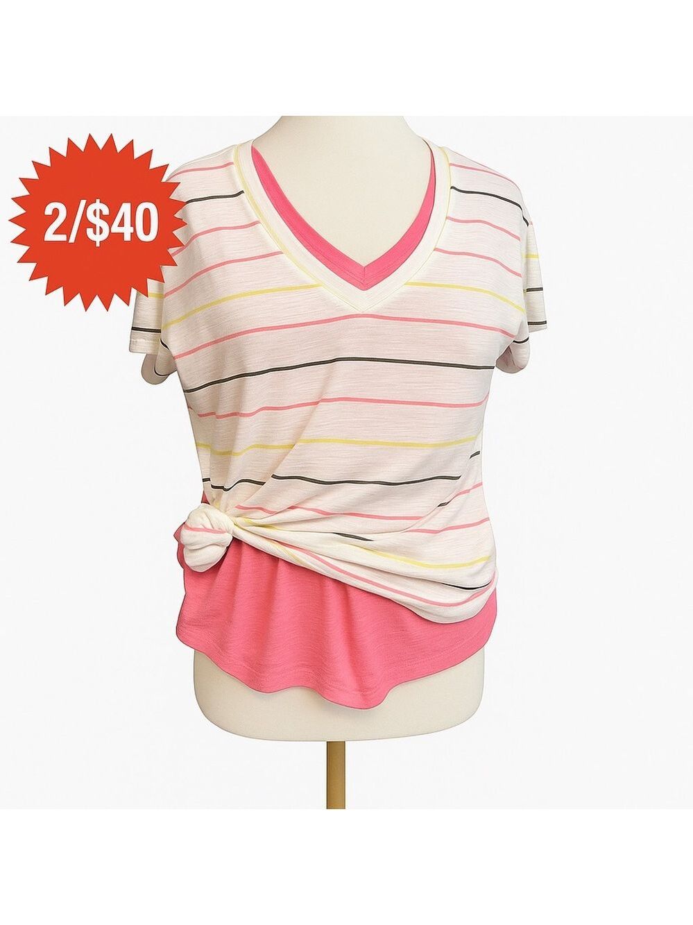 2/40$ 2 NWT Old Navy The easy tee bundle 2pink &white strip yellow modal &cotton